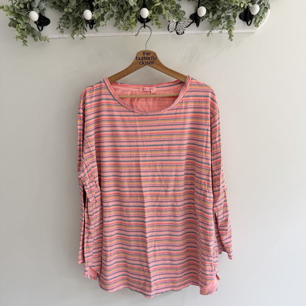 Fresh Produce Pink Striped Long Sleeve Cotton Tunic 1X CP